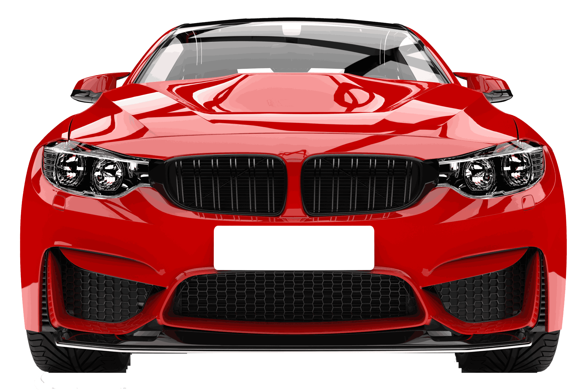 Crimson red modern sport racing car - front view closeup shot - 3D Illustration